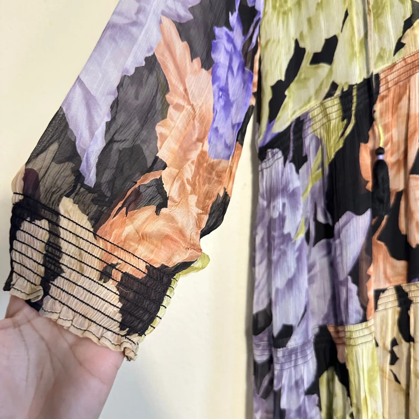 Anthropologie The Marais Printed Chiffon Maxi Dress Purple Floral XSP Sheer Boho Size undefined - Image 8