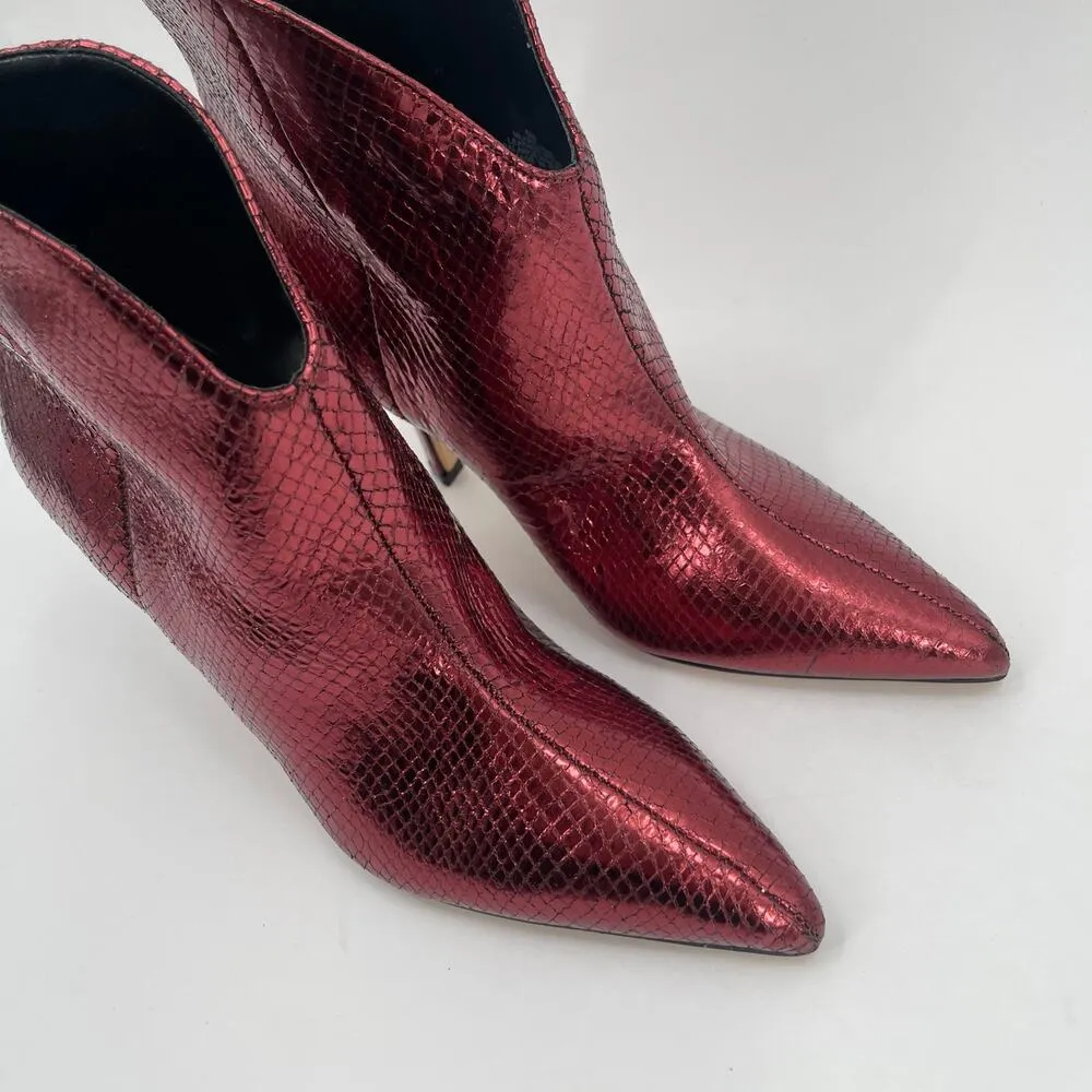 Marc Fisher LTD Boots Size 6 Haylian Point Toe Ankle Reptile Print Metallic Heel - Image 7
