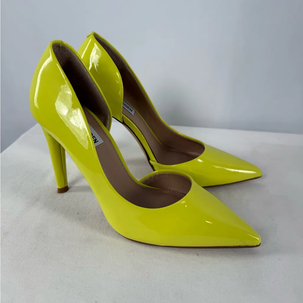 Steve Madden Vegan Patent Leather Point Toe Heels in Bright Yellow Size 8 - Image 2