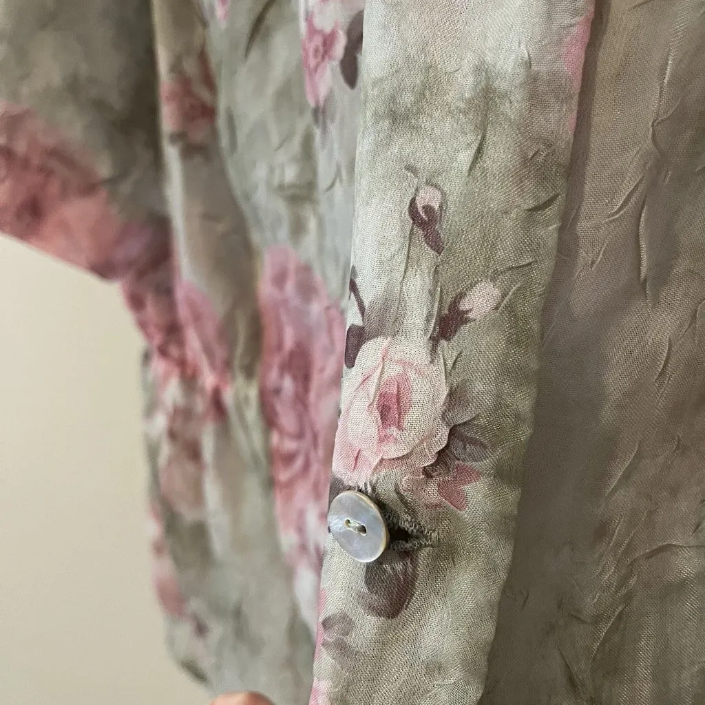 Sheer Vtg Top Blouse Crinkle Fairy Core‎ Goblin Woods Whimsical Cottage Festival Green Size XXL - Image 6