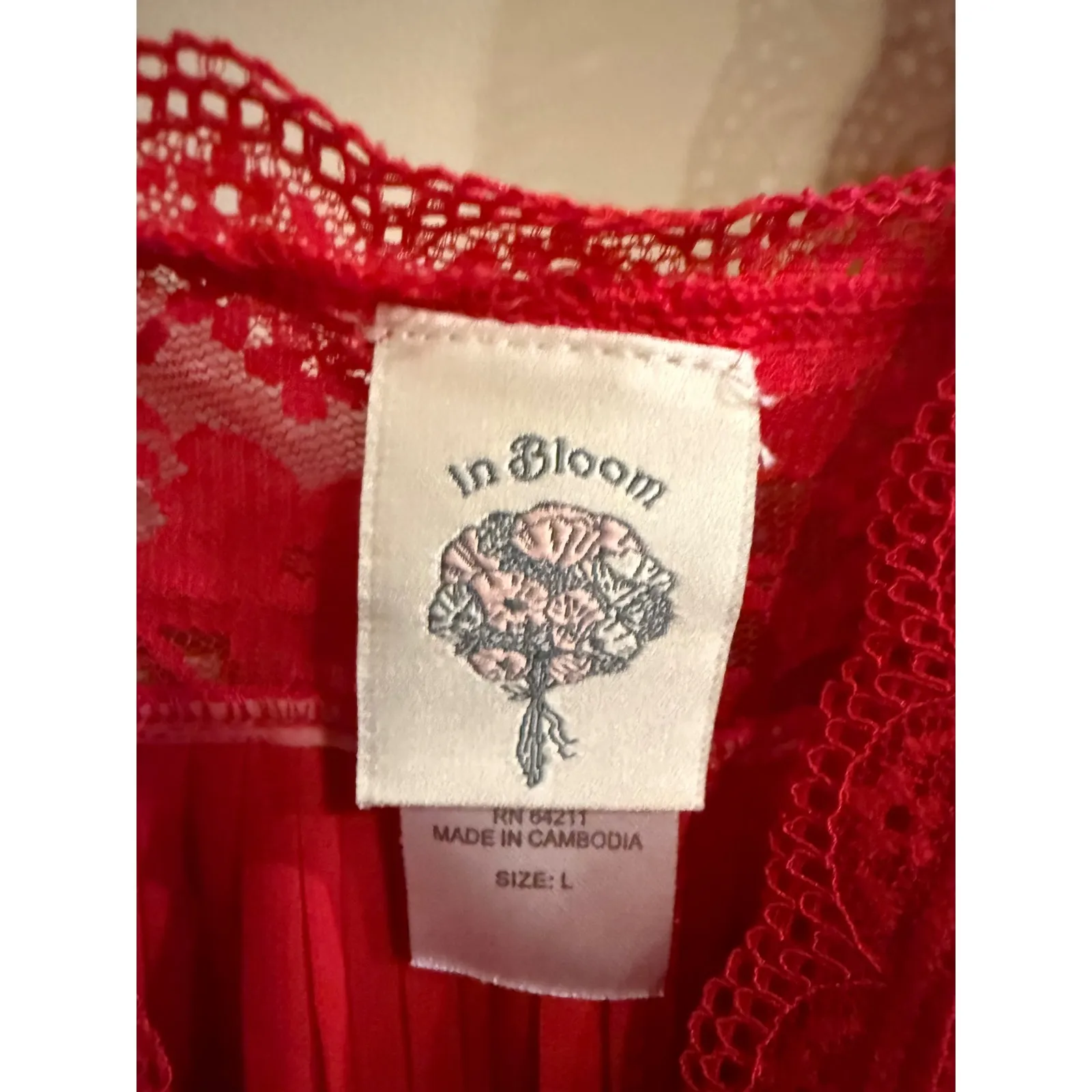 In Bloom Red Lace Pleated Babydoll Nightie L - Image 3