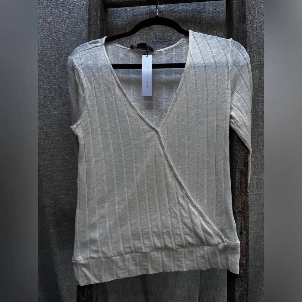 New Sanctuary Polina ballerina ballet-core ribbed surplice faux-wrap small cream - Image 9