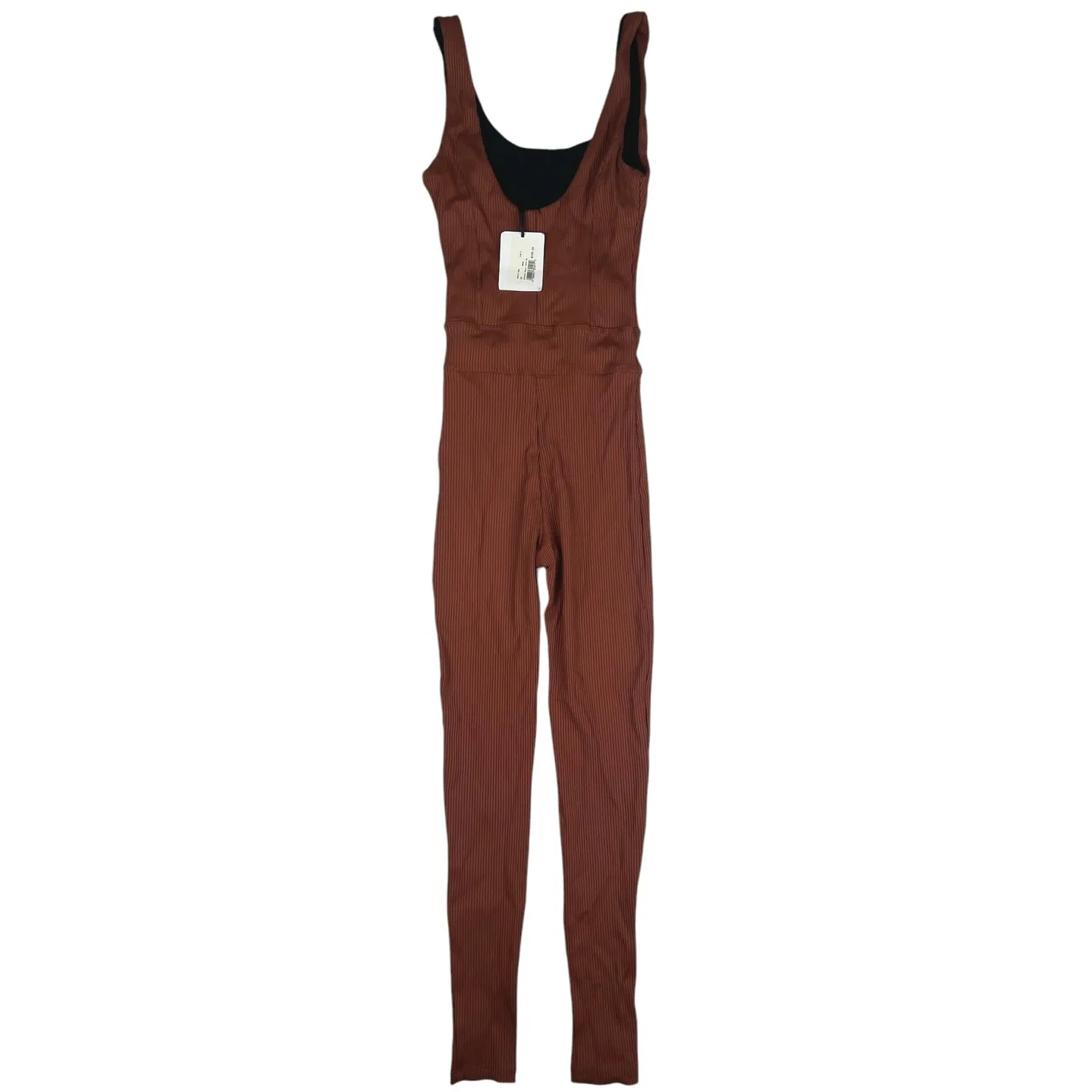 NEW Years of Ours X Bandier Ribbed Reformer Brown Sleeveless Fitted Jumpsuit S - Image 2