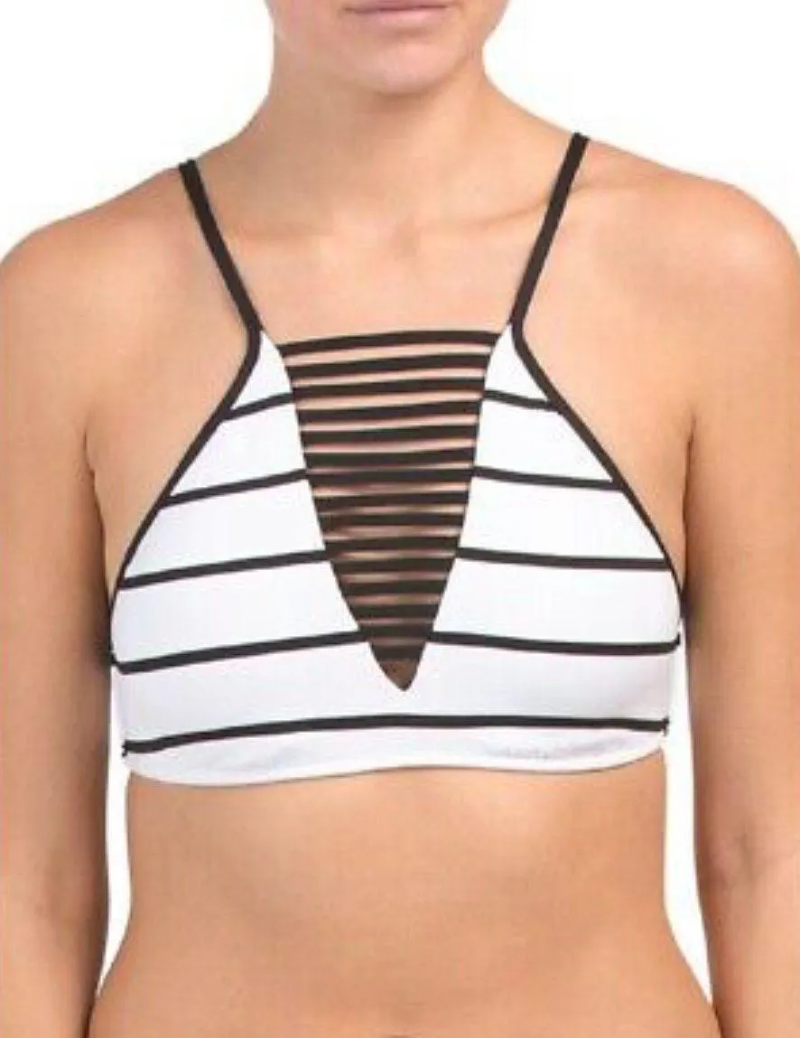 NWT Sz 4  Swimwear Bikini Top Castaway Stripe High Neck Tank - Image 2