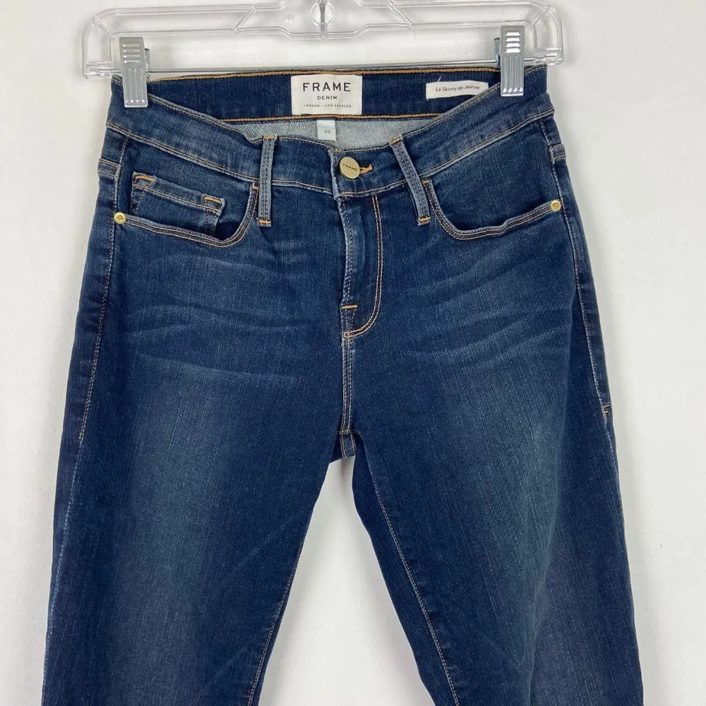 Frame Denim Le Skinny De Jeanne Cascade Hem Farrel Wash Raw Hem Size 26 EUC - Image 4