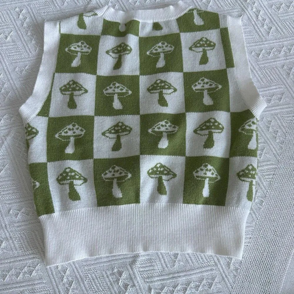Altar’d State Mushrooms Crop Top Checkered Off White / Green Sz XS Extra Small - Image 8