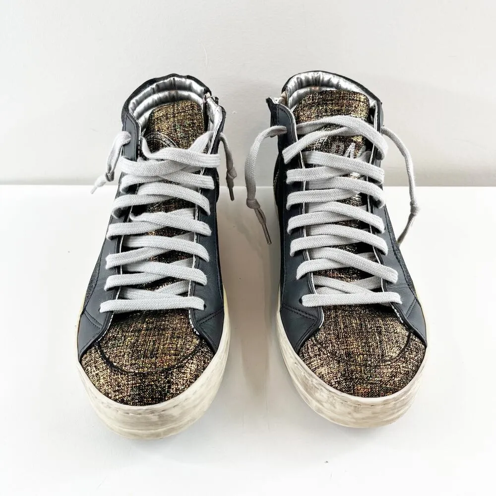 P448 High Top Lace Up Skate Sneakers Black Gold Foil 7 - Image 4