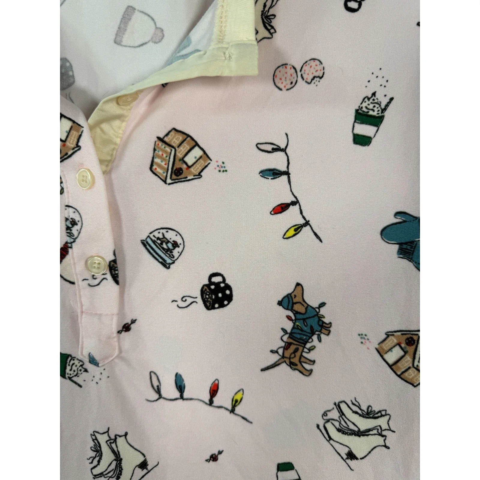 Kate Spade Holiday Christmas Dog Dachshund Henley Pink Long Sleeve Blouse Medium - Image 5