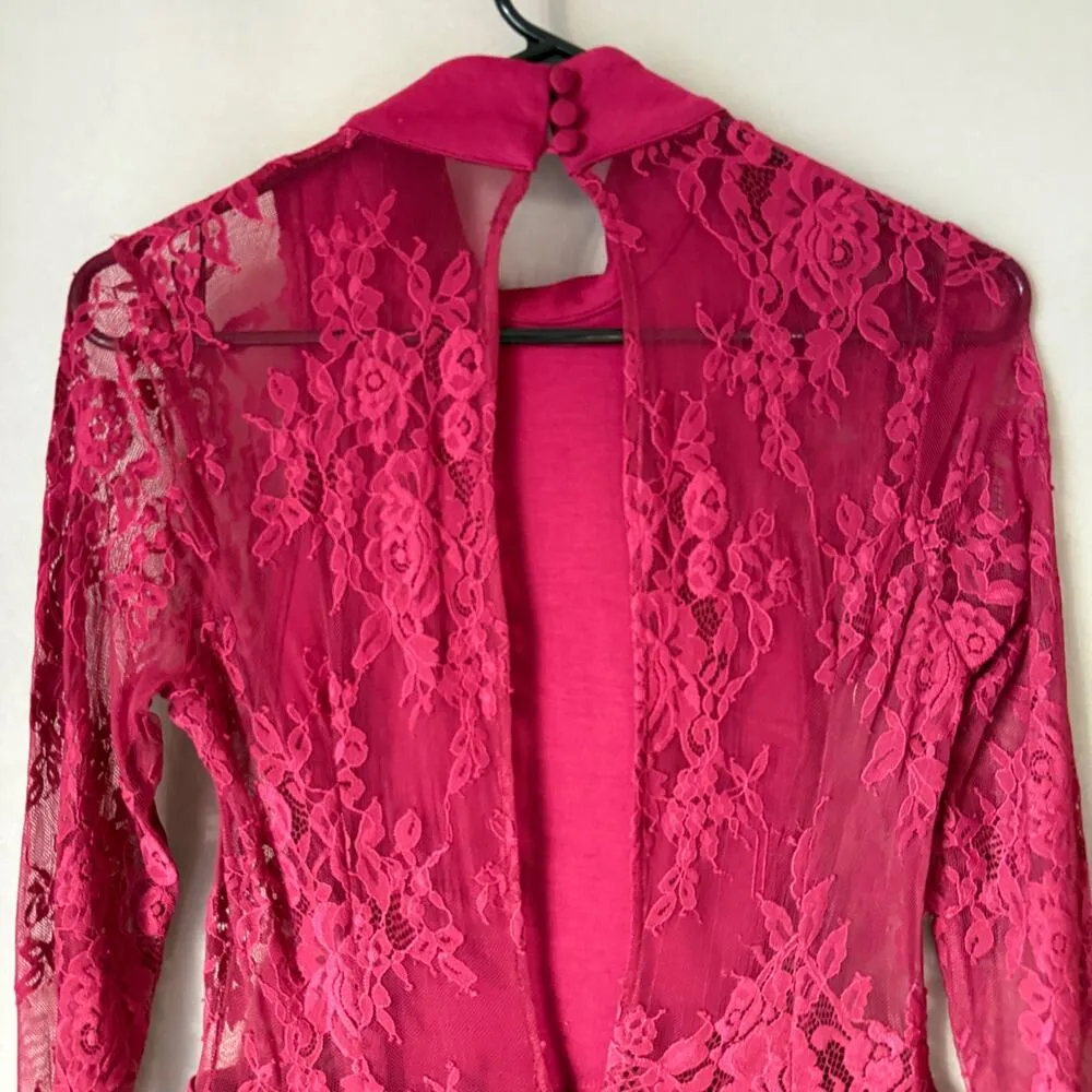 TOBI‎ sz M red Crimson lace cut out long sleeve mini dress - Image 7