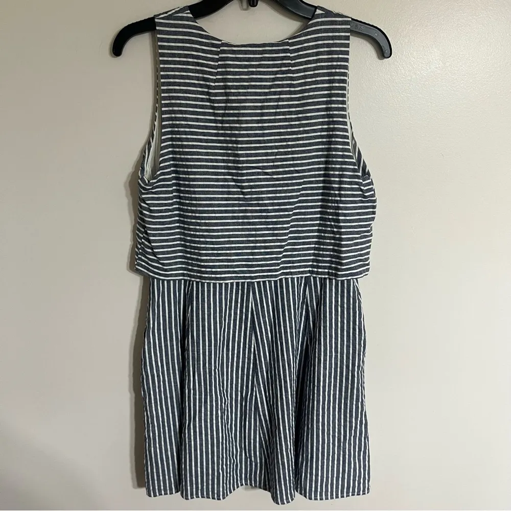 Women’s Paper Crane 100% Cotton Striped Summer Dress Size Medium Blue &‎ White - Image 9