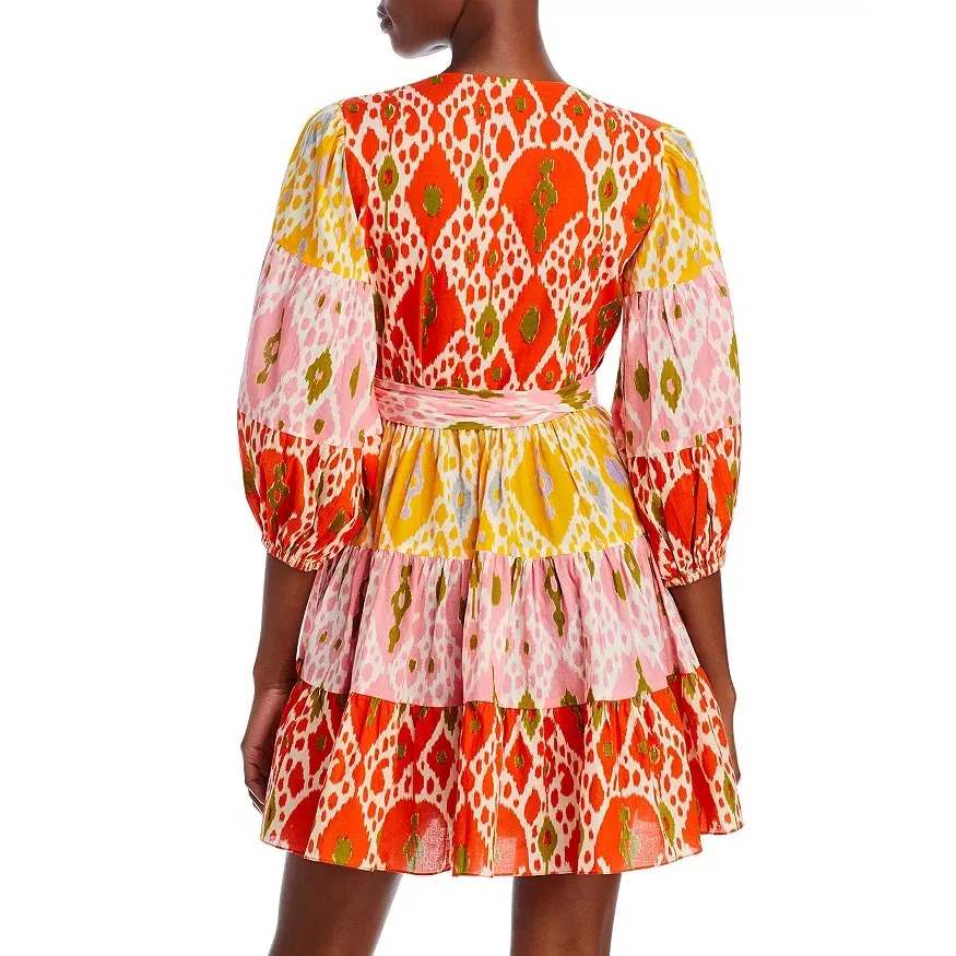 Charina Sarte Alhambra Printed Wrap Dress Maximalist Sunshine NWT XS Orange - Image 5
