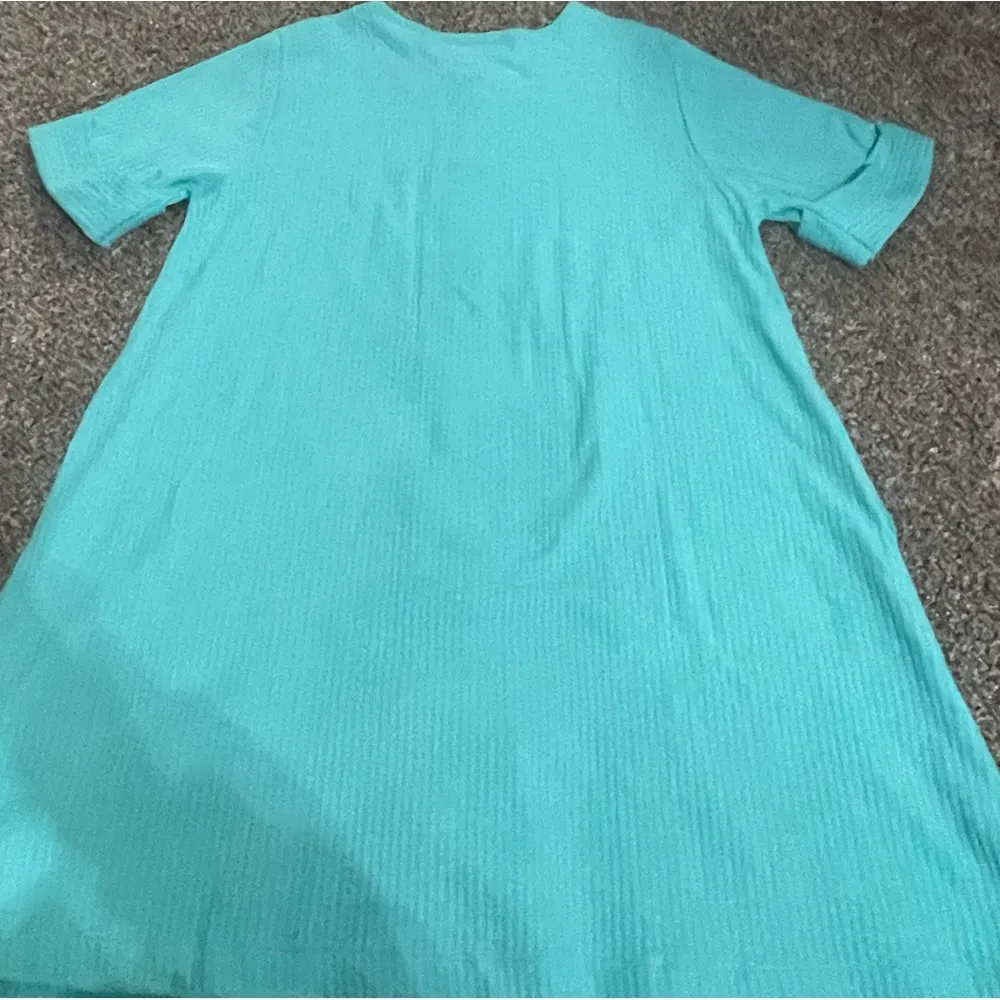 Vintage Stan Herman blue cotton blend short sleeve button down robe dress L Size L - Image 10