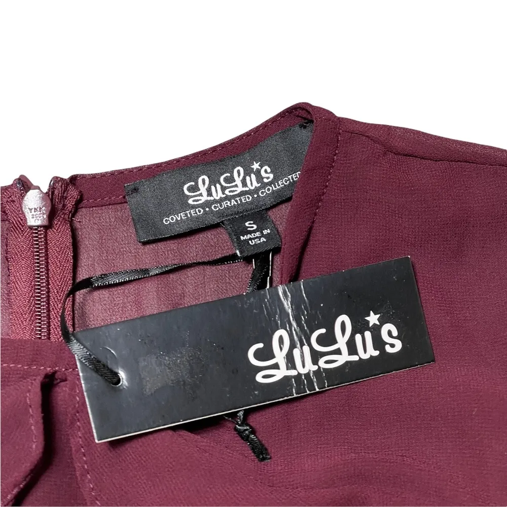 Lulu’s Deep Plum Long Sleeve Ruffled Mini Dress S - Image 4