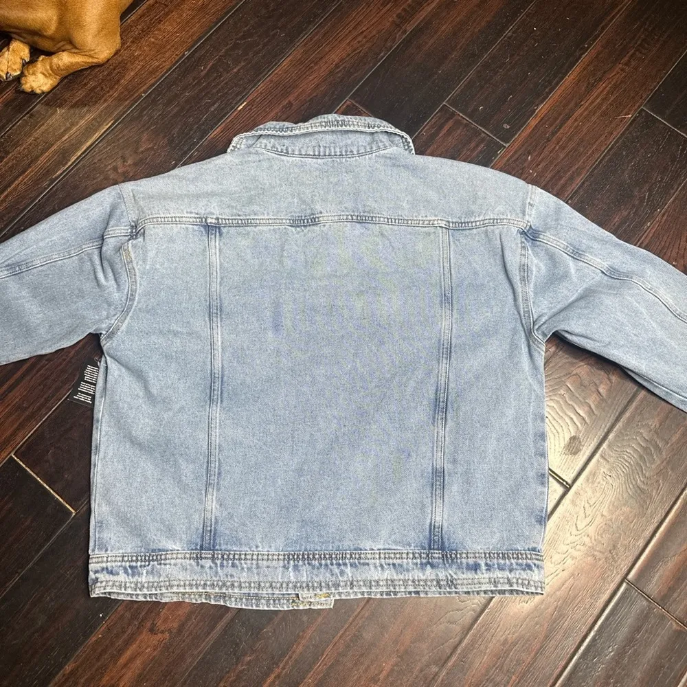 Jeans jacket with patchwork long sleeve casual BoHo indie happy face cotton - Image 3
