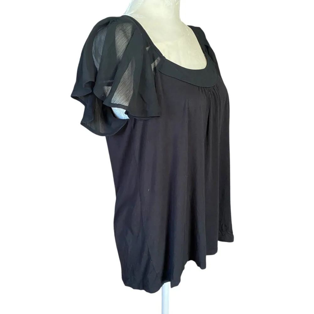 Charlotte Russe women's large black stretchy scoop neck sheer angel sleeves - Image 2