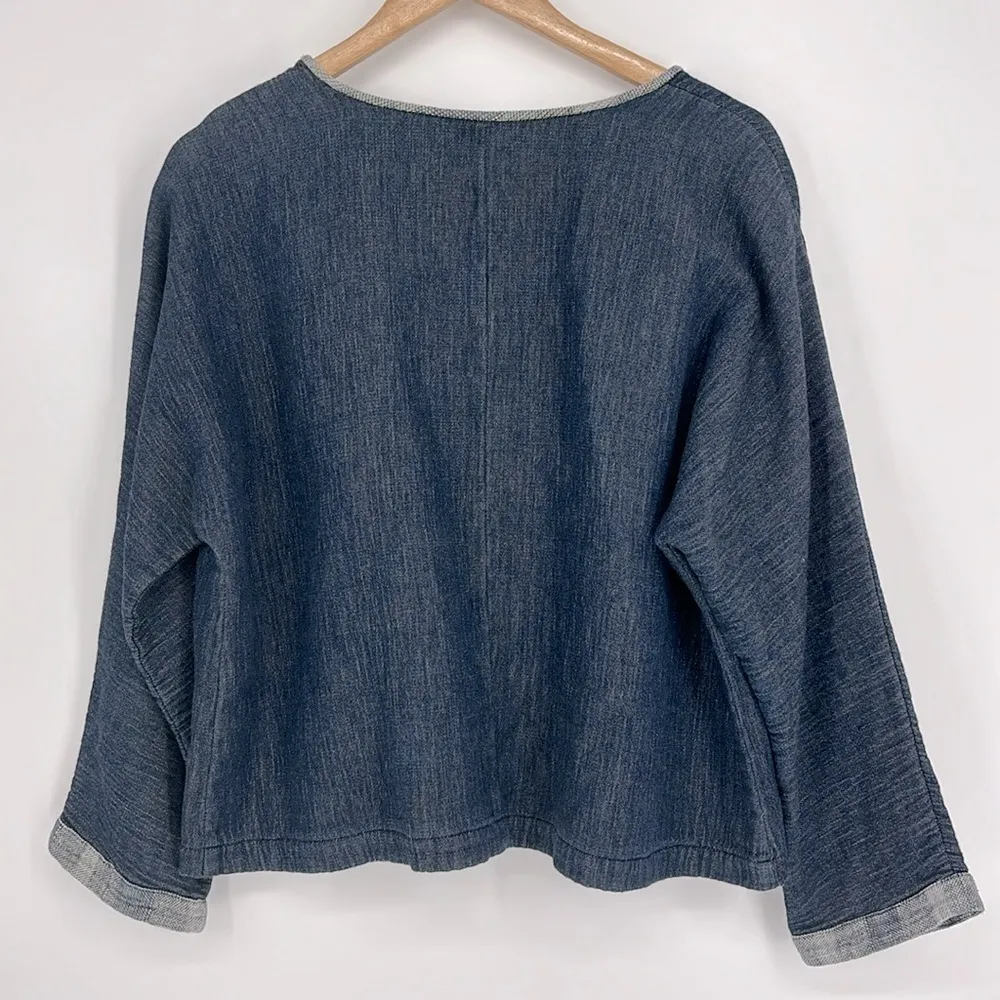 Eileen Fisher Open Front 100% Organic Cotton Denim Jacket - Image 9