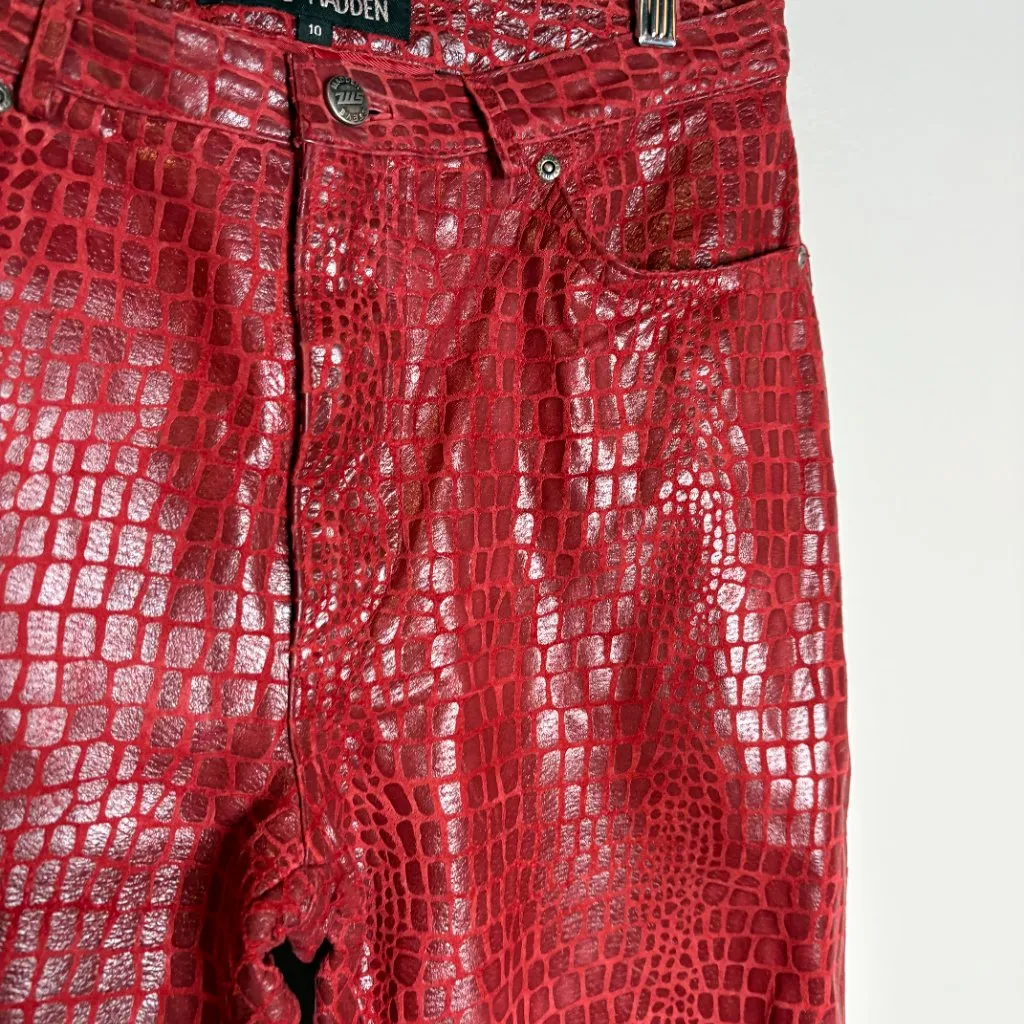 Y2K Steve Madden Red Leather Crocodile Skin Vtg pants - Image 2