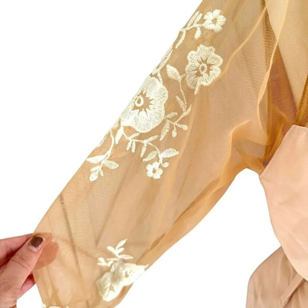 Robed with Love Pink Hildy Robe Short Tie Belt Satin Floral Sheer Size Medium M - Image 10