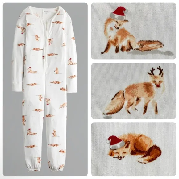 Dreamworthy Soft Jumpsuit Christmas Foxes White size Small - Image 2