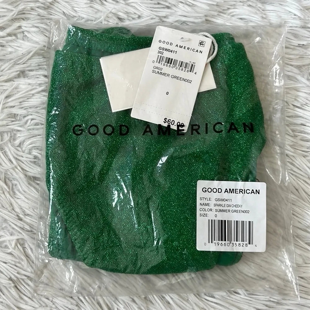 Nwt Good American Sparkle Good Waist Cheeky Bikini Bottom Summer green size 0/XS - Image 4