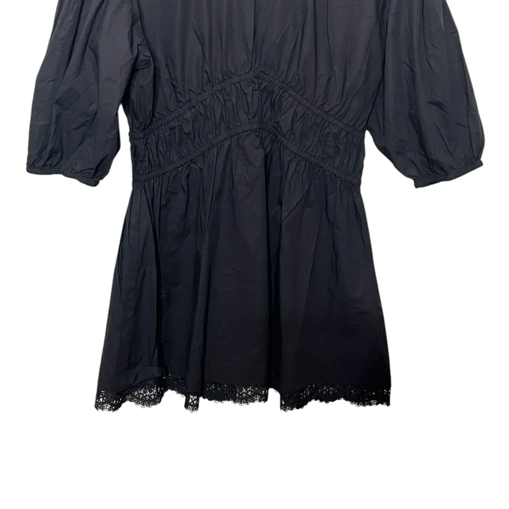 ZARA Black Mini Dress Lace Hem Puff Sleeve Cinched Waist Women’s Medium - Image 7
