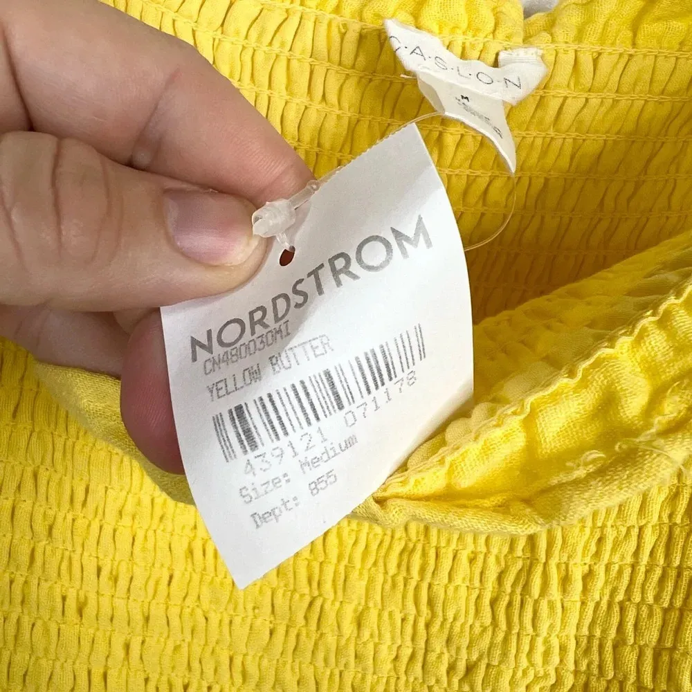 Caslon  Women's Yellow Midi Tie Strap Dress Size M Sleeveless 100% Cotton Smocked - Image 10