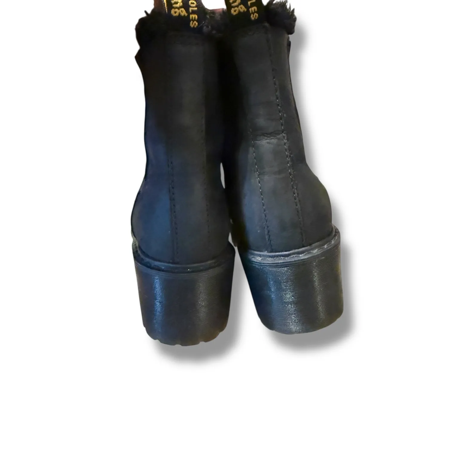 Dr. Martens Rometty Faux Fur Boots Size 6 Women's Black Leather Platform Lug - Image 6