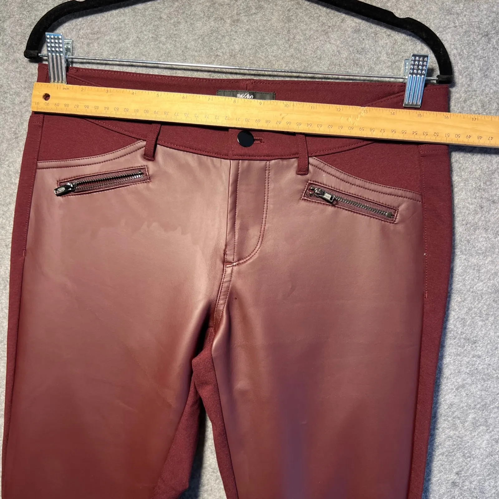 Mossimo Burgundy Faux Leather Front Skinny Pants Womens 6 Stretch Moto Brown - Image 2