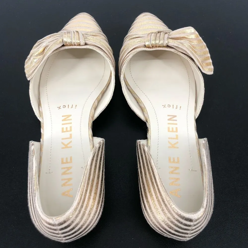 Anne Klein Bette Gold Cream Stripe Twist Bow Flats size 6.5 - Image 5