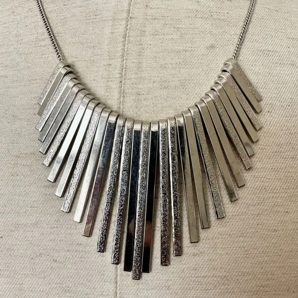 NY collection silver tone fringe statement necklace - Image 2