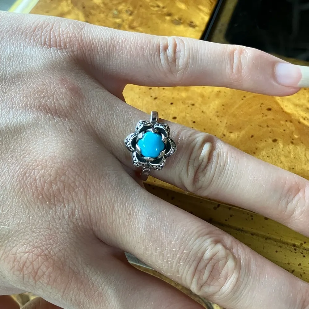 Sleeping Beauty Turquoise Sterling Silver Lotus Ring - Image 3
