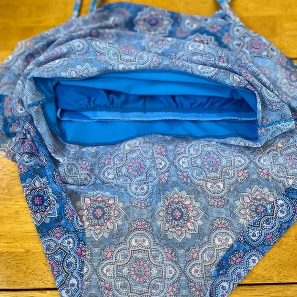 Beach House Bikini UPF 50 Portia Mesh Layer Tankini Top Boho Chic, Size M Blue Size M - Image 4