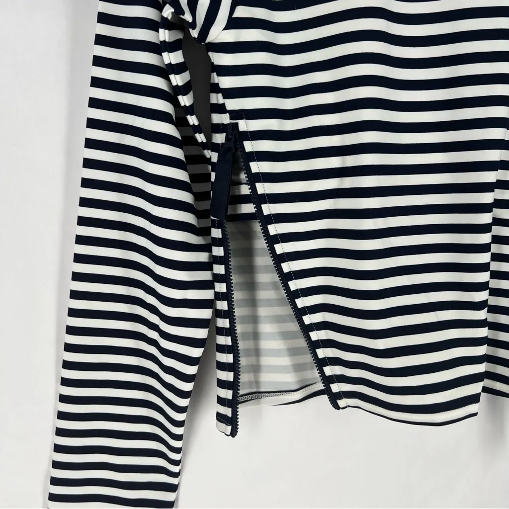 Coolibar Bayfront Rash Guard Bra Top Long Sleeve Zipper Sides Striped NWT Size M Blue Size M - Image 7