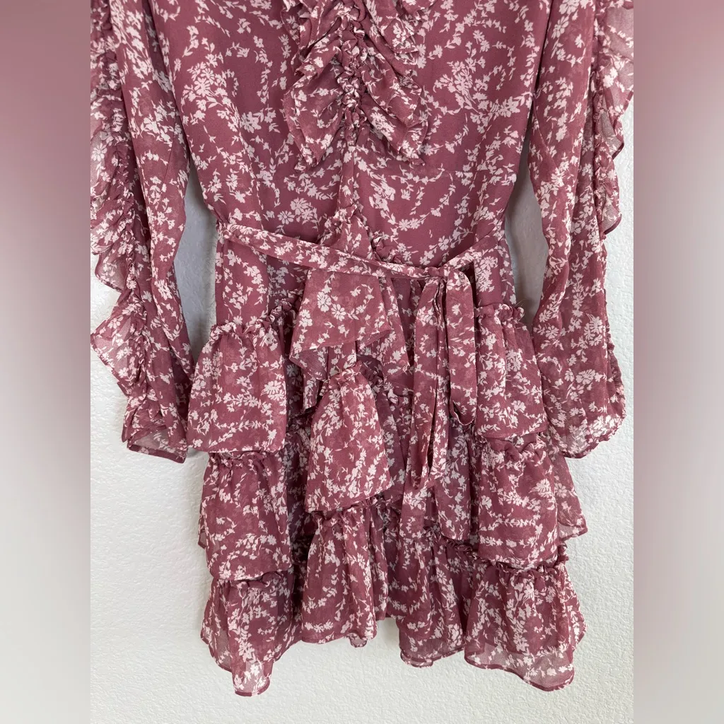 Bardot Alessia Floral Frill Mini Dress in Dusty Pink Ditsy Floral US 10 Large - Image 7