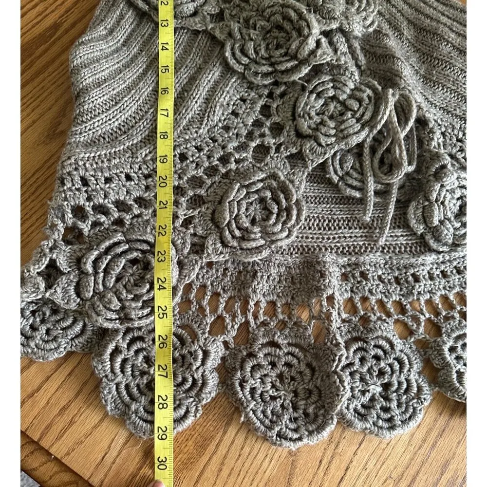 Roz & Ali Womens Crochet Knit Floral Vest 14/16 Wool Blend Sleeveless Open Front - Image 6