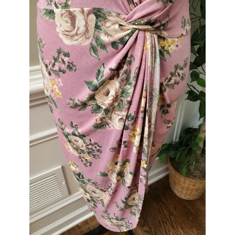 Sweet Claire Women's Pink Polyester Round Neck Half Sleeve Knee Length Dress L - Image 4