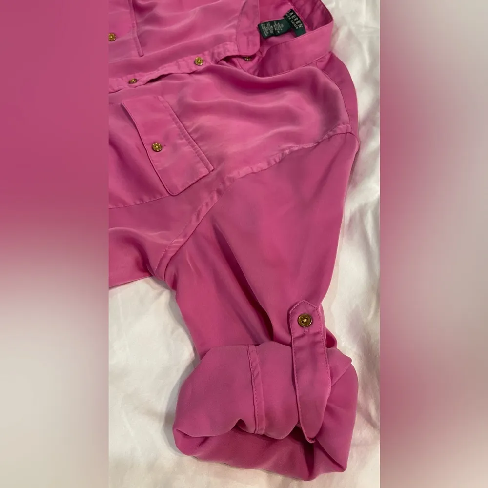 Lauren Ralph Lauren button down blouse in pink. Two front button pockets. XL. - Image 4