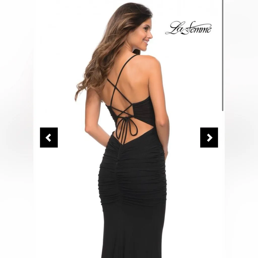 $298 La Femme 30402 Black Prom Homecoming Dress Sheer Corset Low Back Size 4 - Image 4