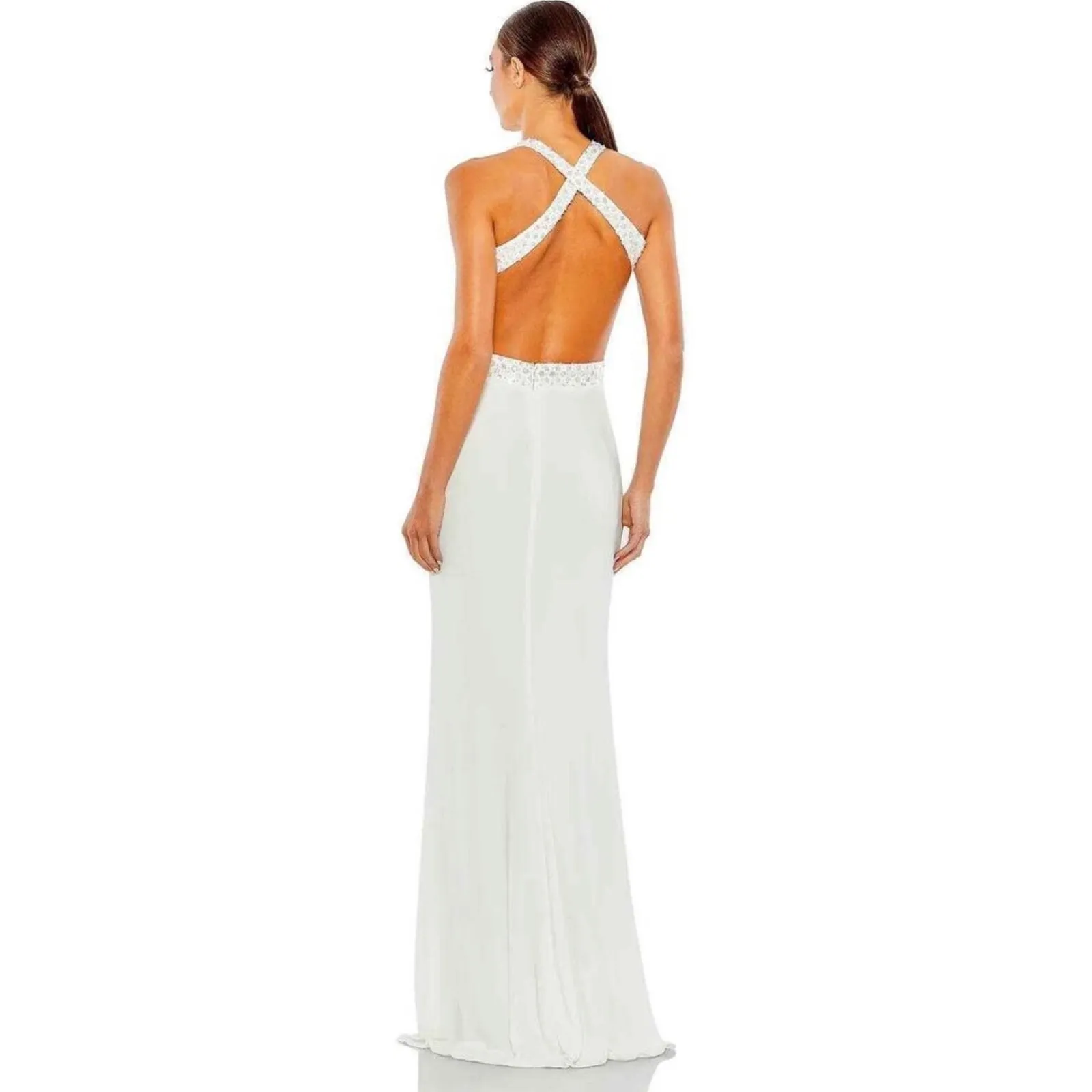 Mac Duggal 68166 Floral Sequin Crisscross Bodice Formal Gown White  Size 6 NWT - Image 3