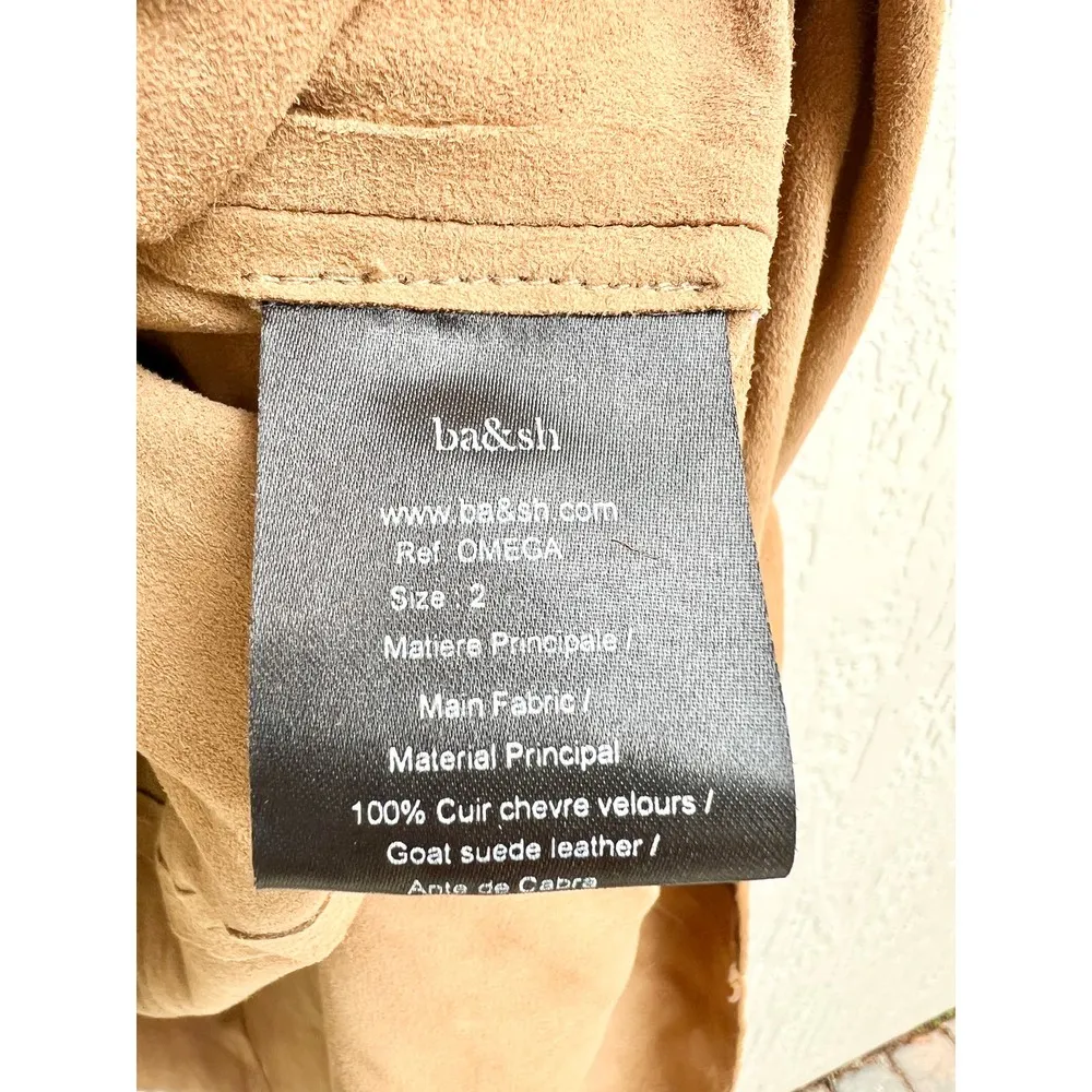 Ba&Sh Short Sleeve Goat Suede Leather V-Neck Mini Dress Beige Women's 2 / Medium - Image 5