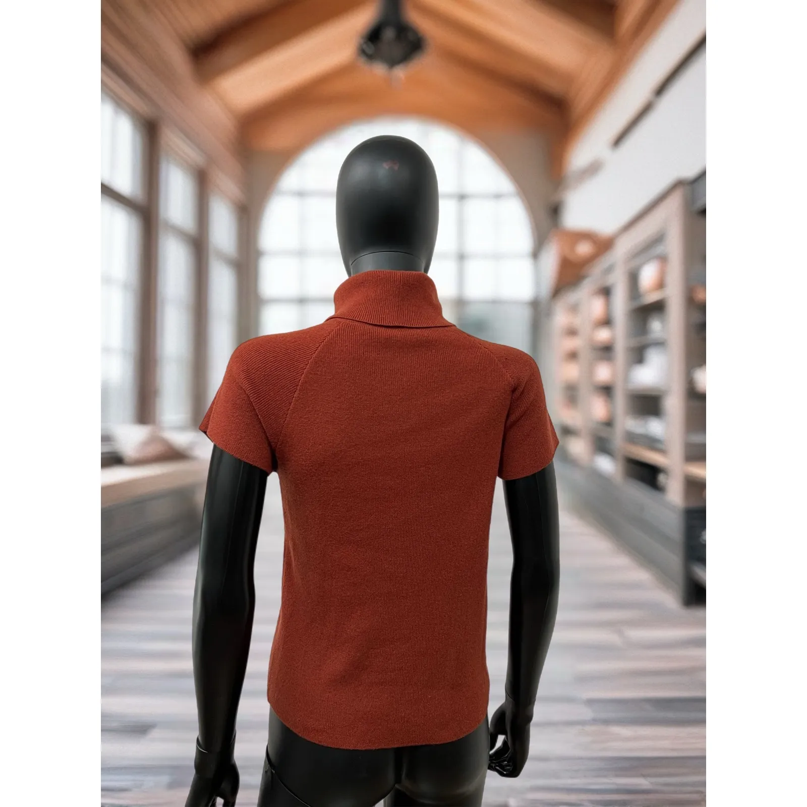 Luca Luca 100% Cashmere Turtleneck Short Sleeve Knit Top Rust L Orange Size L - Image 4