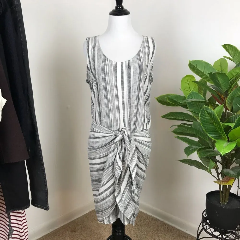 Drew  linen stripe‎ tie front dress sleeveless - Image 3
