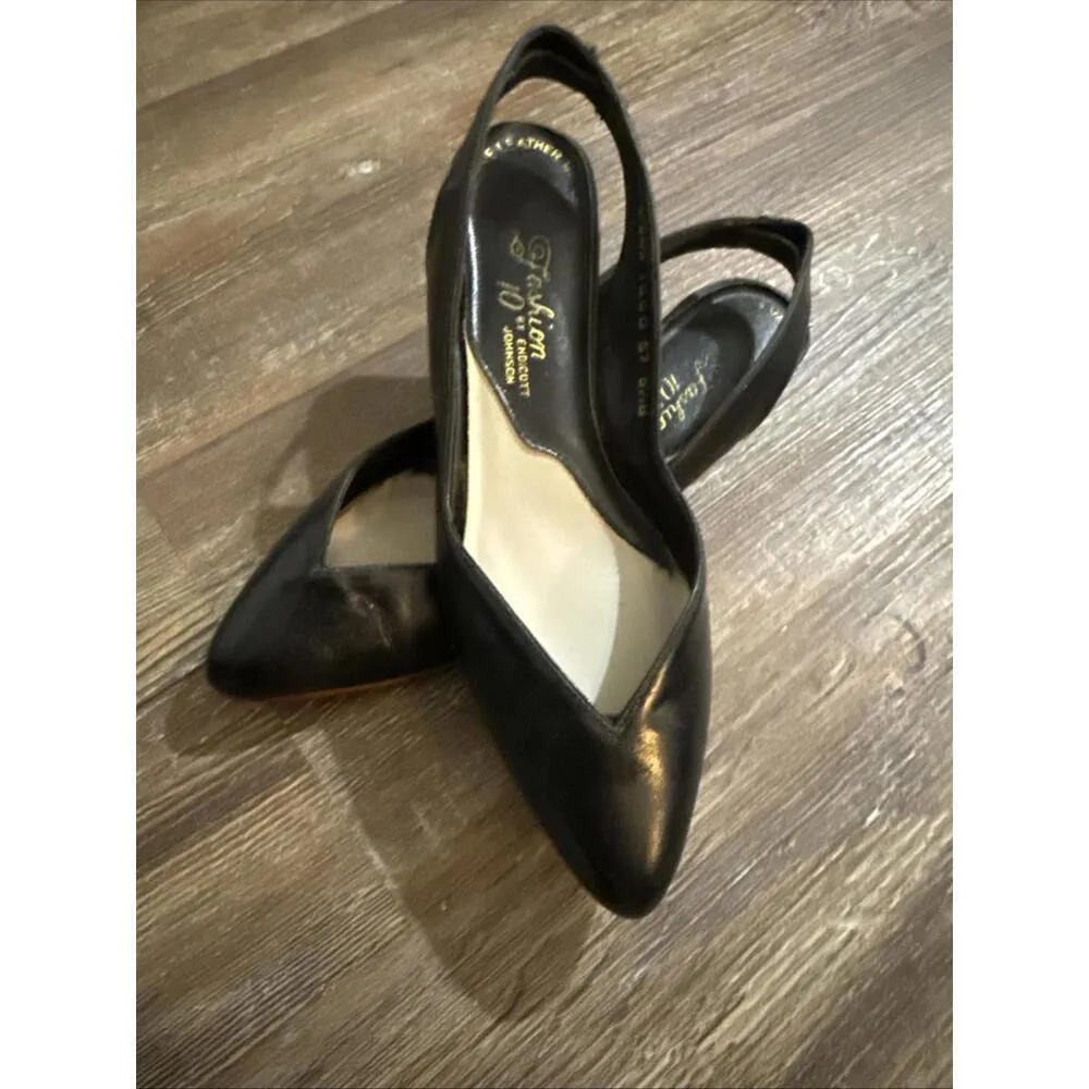 Fashion 10 Endicott Johnson Vintage Leather Pumps Wedge Classic Minimalist Black Size 5.5 - Image 12
