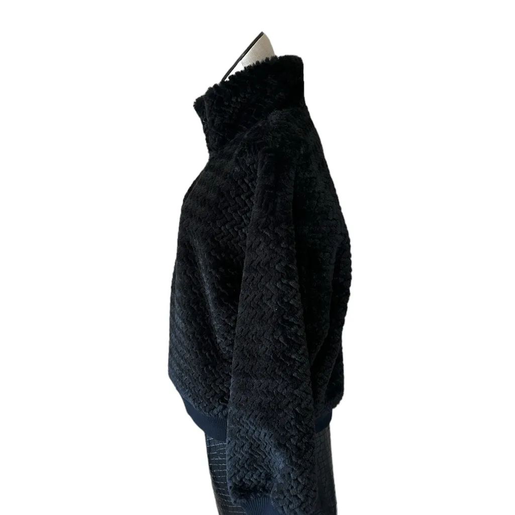 NWOT Abercrombie & Fitch Black 1/4 Zip Faux Fur Sherpa Heavyweight Jacket - Image 3