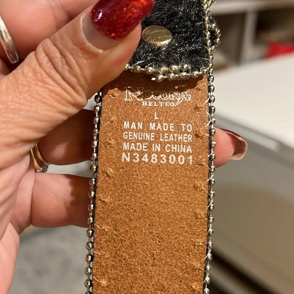 Leather Women's Belt Hair Swirl Black silver Studs Rhinestones Nocona Sz large - Image 7