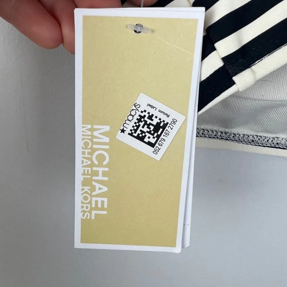 Michael Michael Kors Striped Zip Up Bikini Top Small Preppy Nautical White - Image 3