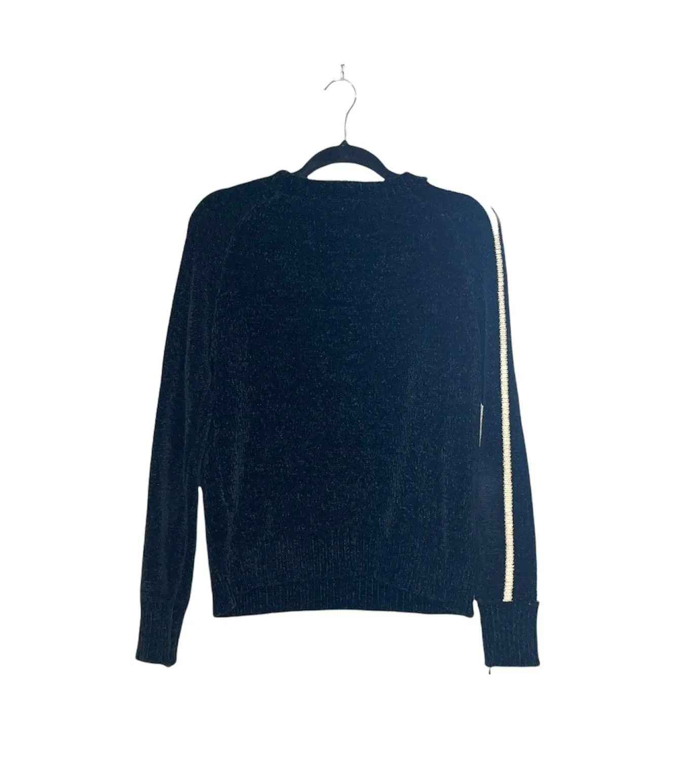 Black Striped Sleeve Chenille Knit Sweater - Image 7