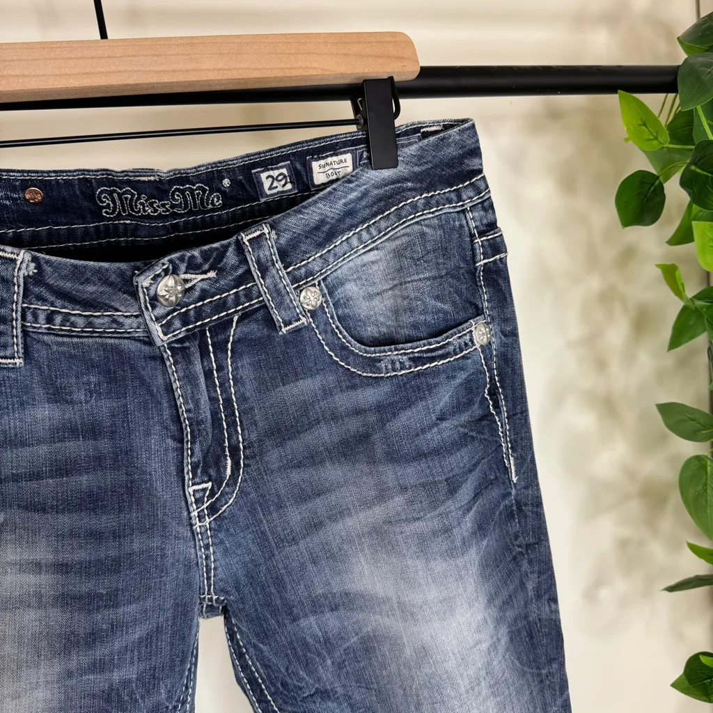 Miss Me Signature Boot Jeans Embellished Embroidered Stone Wash Whisker size 29 - Image 7