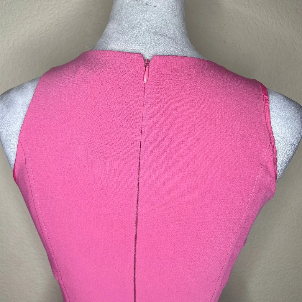 White House Black Market Pink Barbiecore Stitch Detail Midi Skater Dress 00 - Image 4