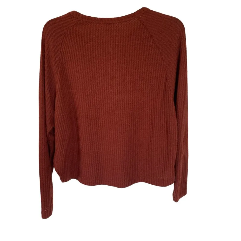 women's medium long sleeve burnt orange soft and stretchy top front snaps - Image 10